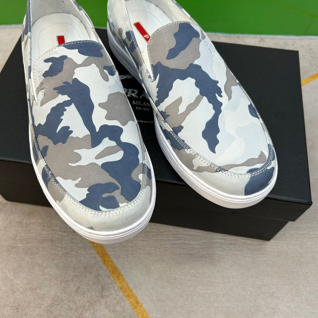 PRA LOAFER IN CAMO PATTERN LIGHT BLUE SUEDE
