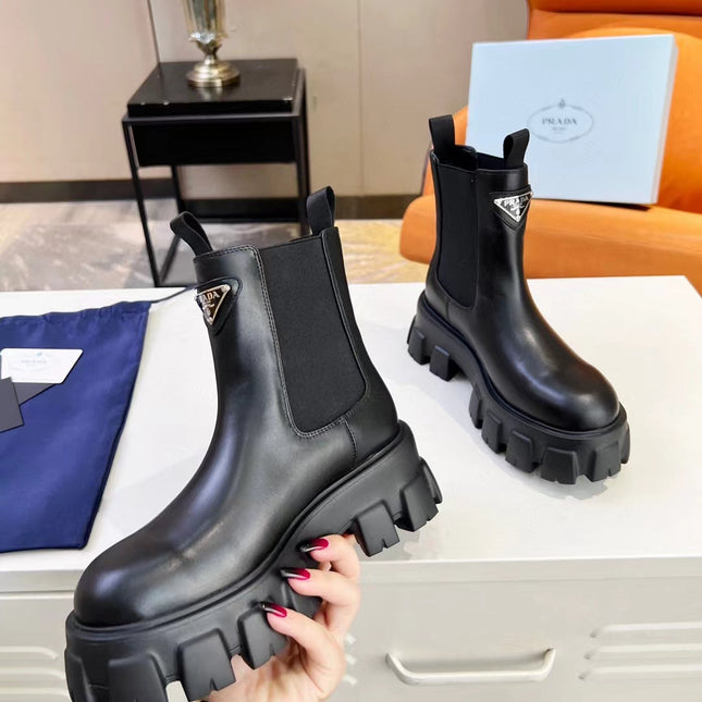 PRA MONOLITH BRUSHED BOOTIES 55 BLACK CALFSKIN