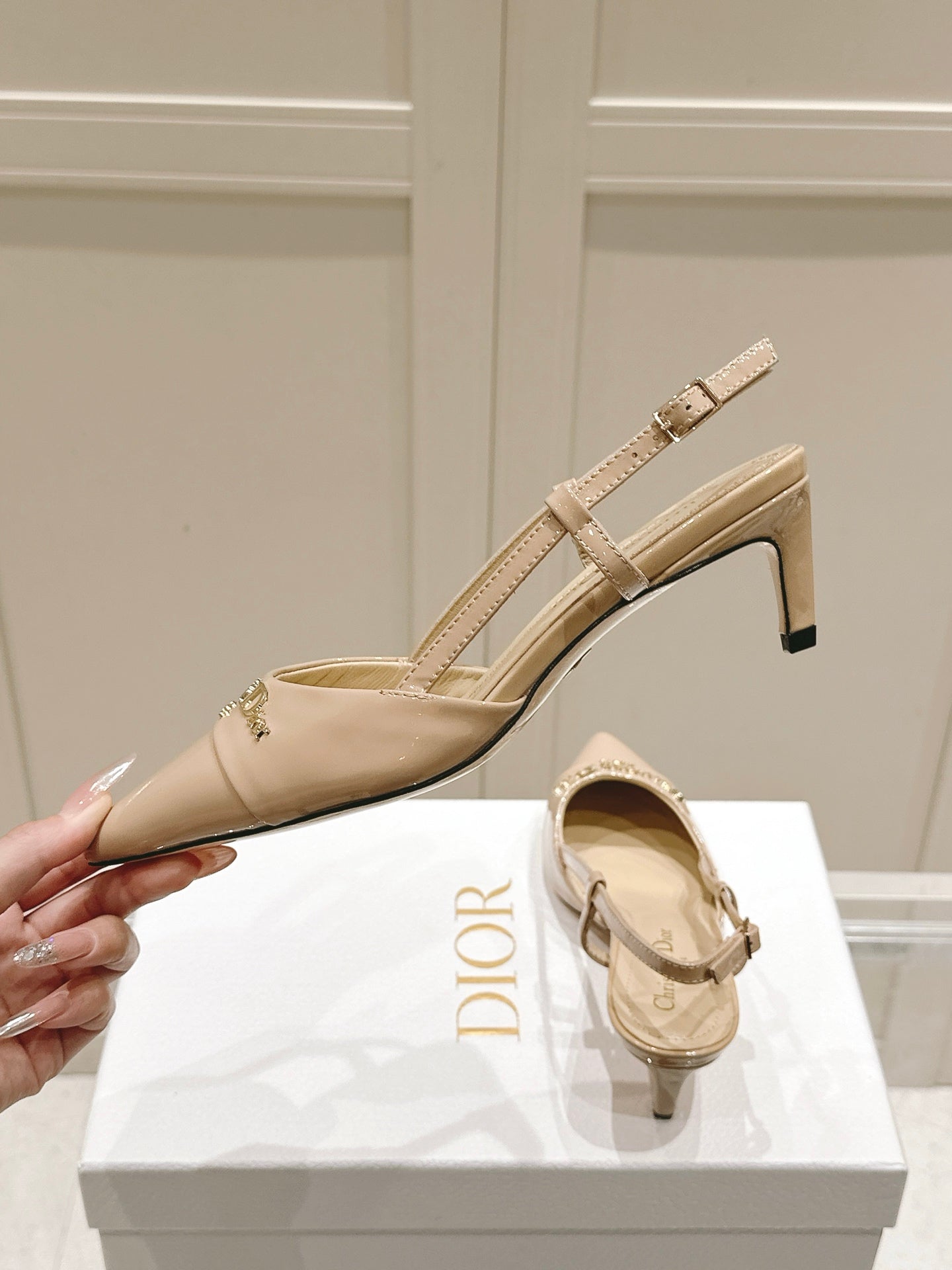 MY DD 25S SLINGBACK PUMP 50MM IN BEIGE GLOSSY CALFSKIN