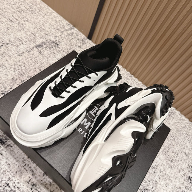 BALMAIN 26S SNEAKERS 60 MM IN WHITE AND BLACK CALFSKIN