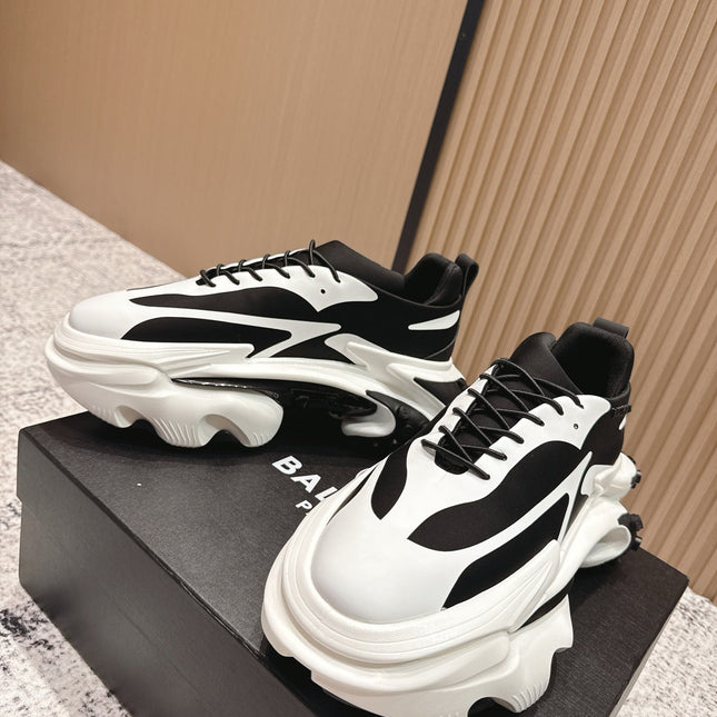 BALMAIN 26S SNEAKERS 60 MM IN WHITE AND BLACK CALFSKIN