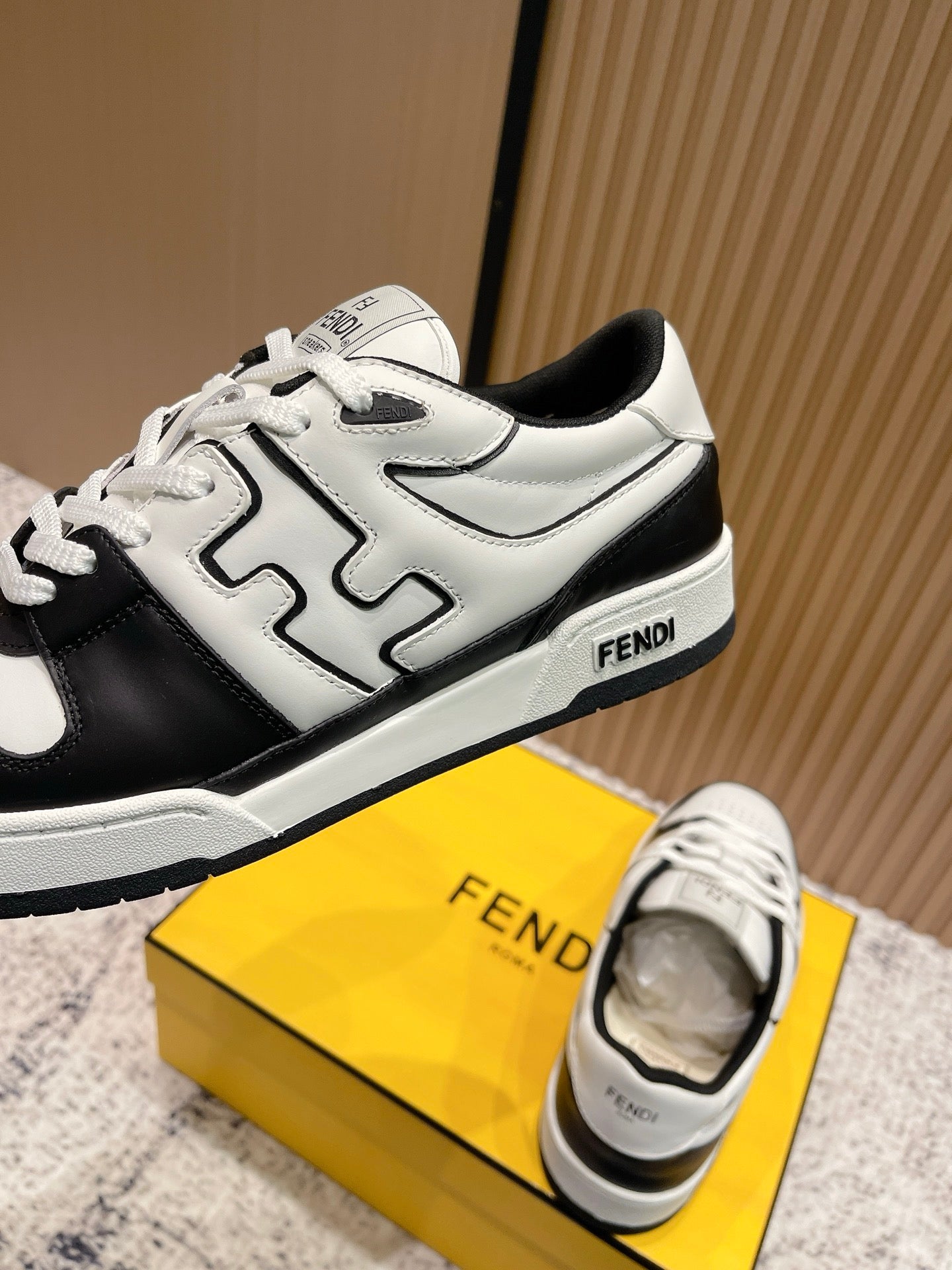 FENDI 25S MATCH SNEAKERS IN BLACK AND WHITE CALFSKIN STYLE 14