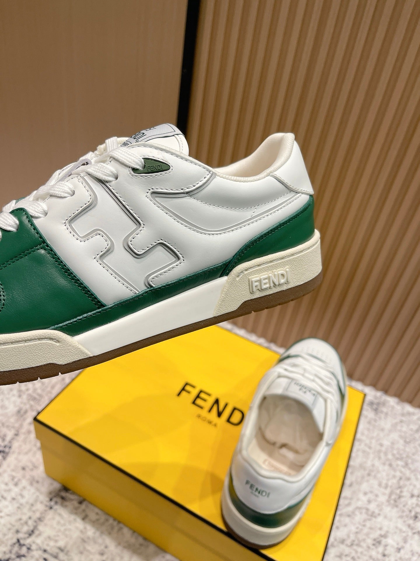FENDI 25S MATCH SNEAKERS IN WHITE AND GREEN CALFSKIN STYLE 11