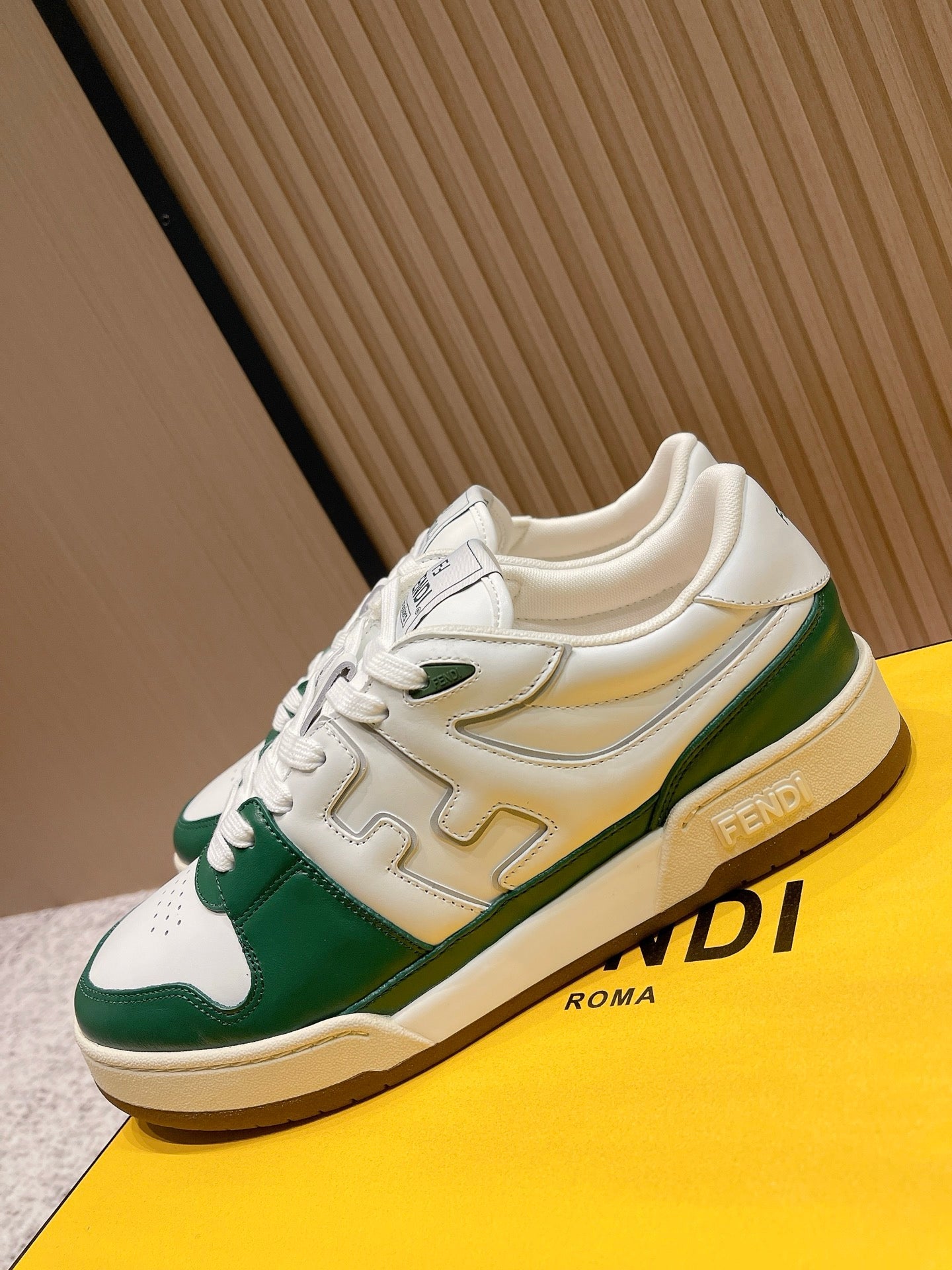 FENDI 25S MATCH SNEAKERS IN WHITE AND GREEN CALFSKIN STYLE 11