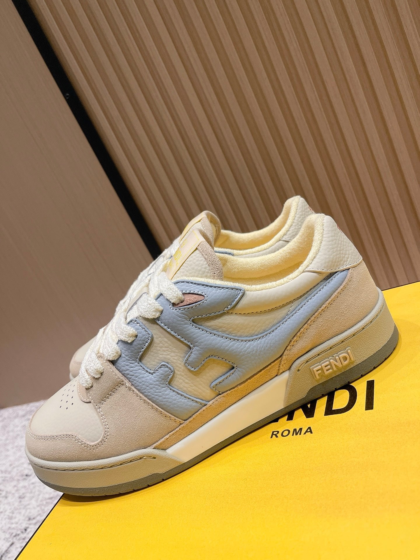 FENDI 25S MATCH SNEAKERS IN BEIGE MIX BLUE CALFSKIN AND SUEDE STYLE 10