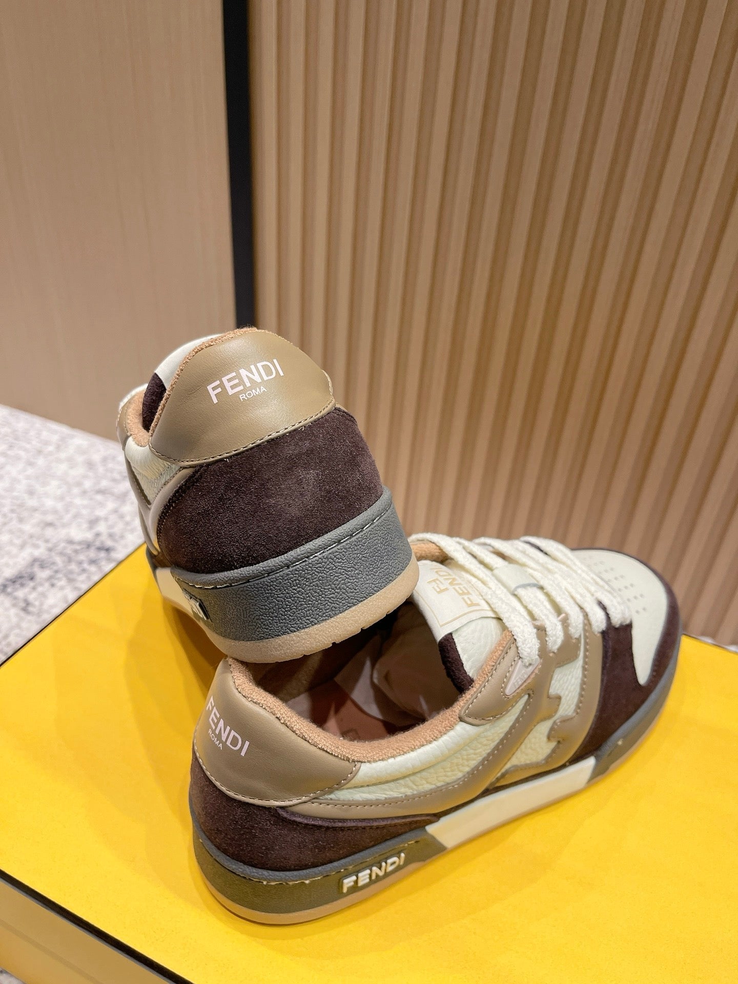 FENDI 25S MATCH SNEAKERS IN BEIGE CALFSKIN AND DARK BROWN SUEDE STYLE 8
