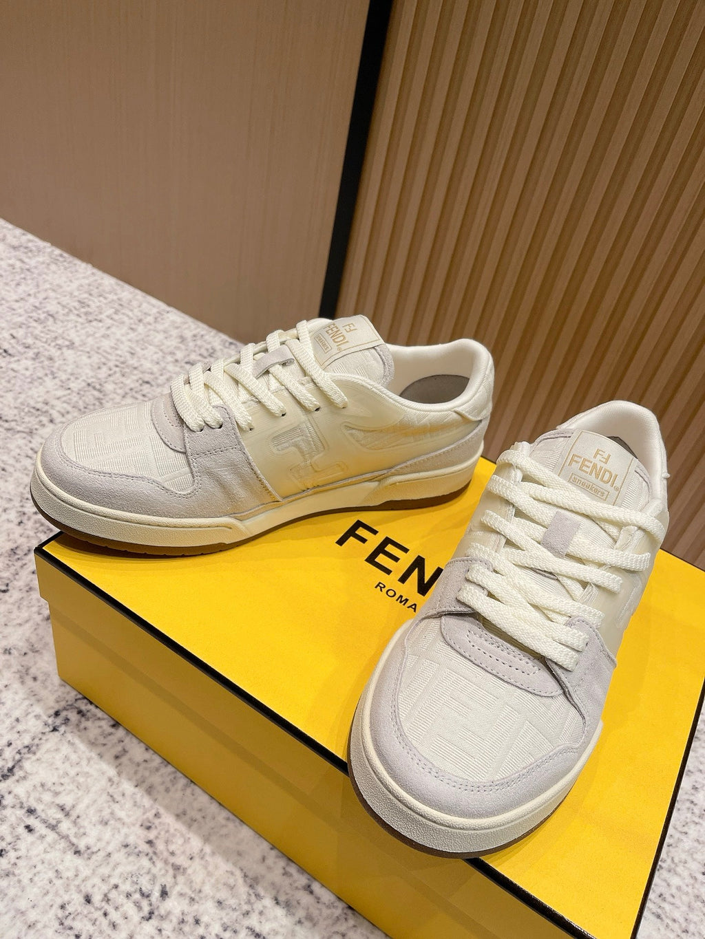 FENDI 25S MATCH SNEAKERS IN BEIGE FABRIC AND SUEDE STYLE 6