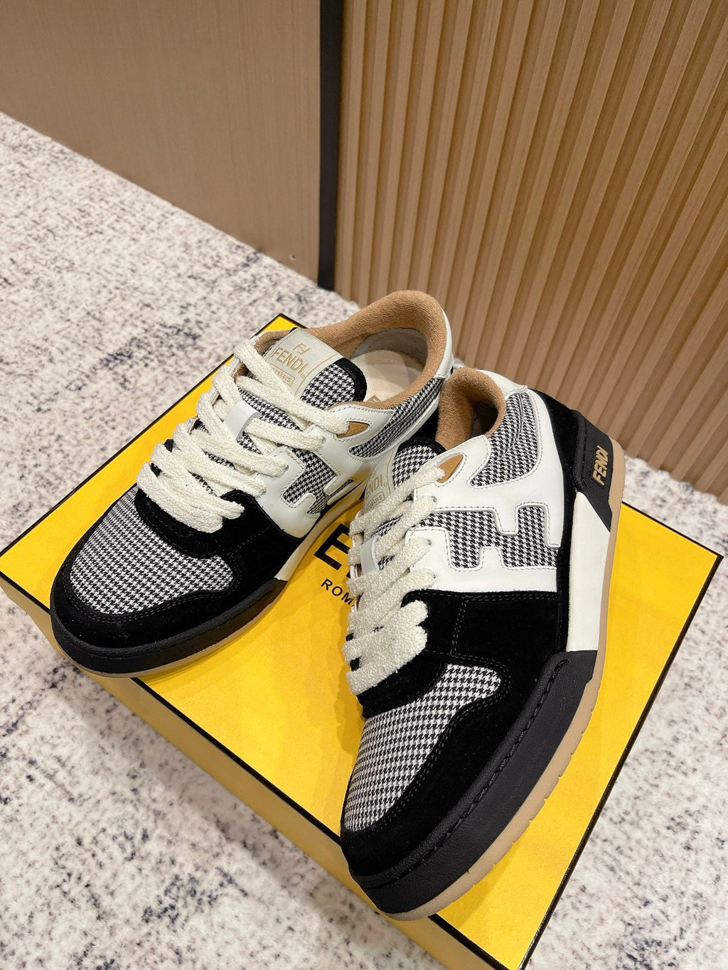 FENDI 25S MATCH SNEAKERS IN BLACK SUEDE MIX WHITE CALFSKIN STYLE 4
