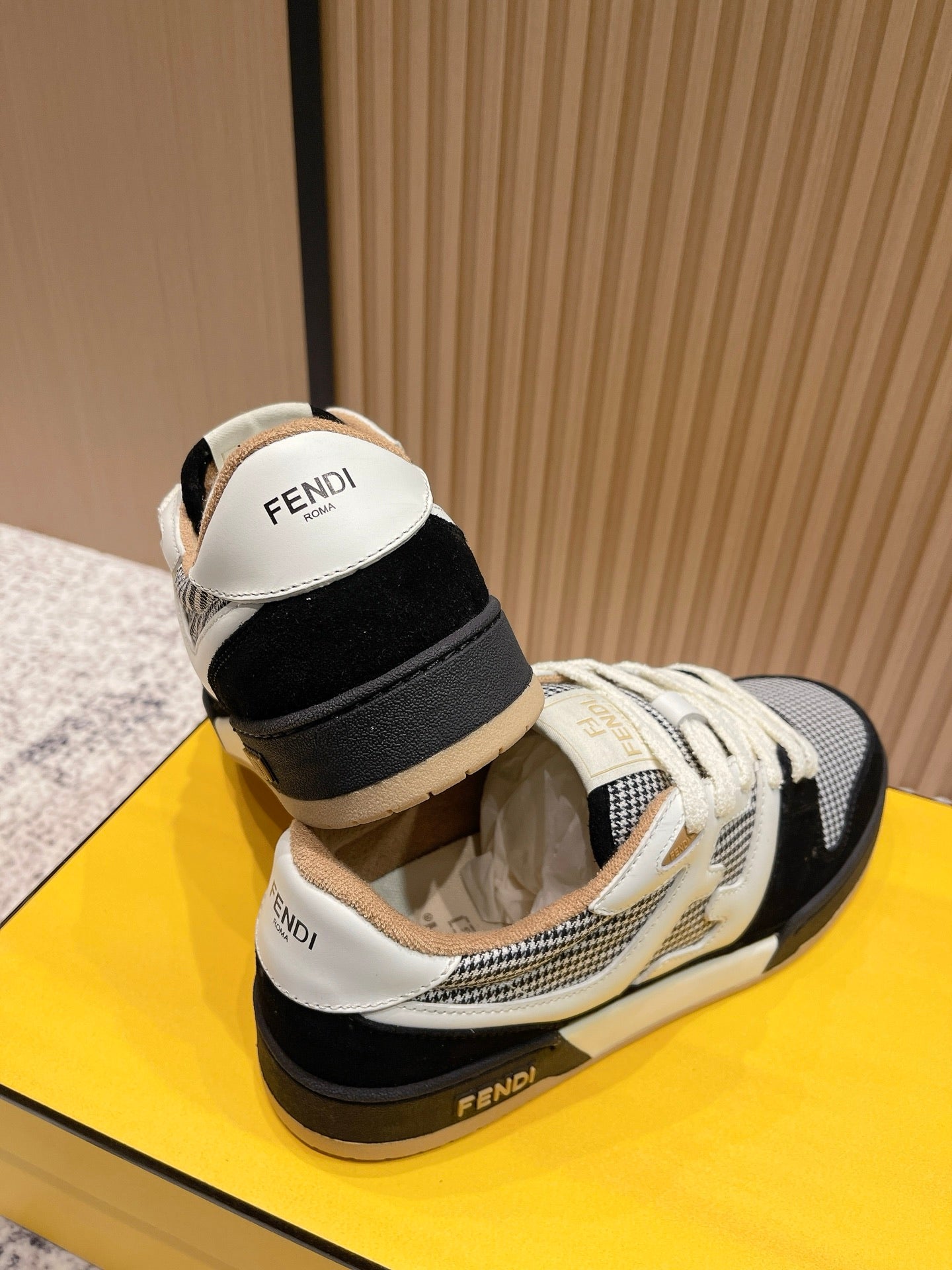 FENDI 25S MATCH SNEAKERS IN BLACK SUEDE MIX WHITE CALFSKIN STYLE 4