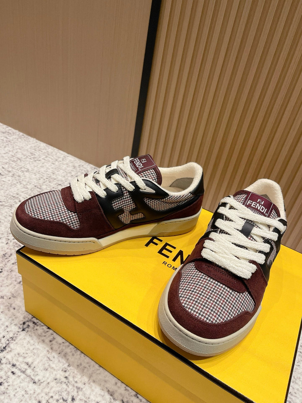 FENDI 25S MATCH SNEAKERS IN RED SUEDE MIX BLACK CALFSKIN STYLE 3