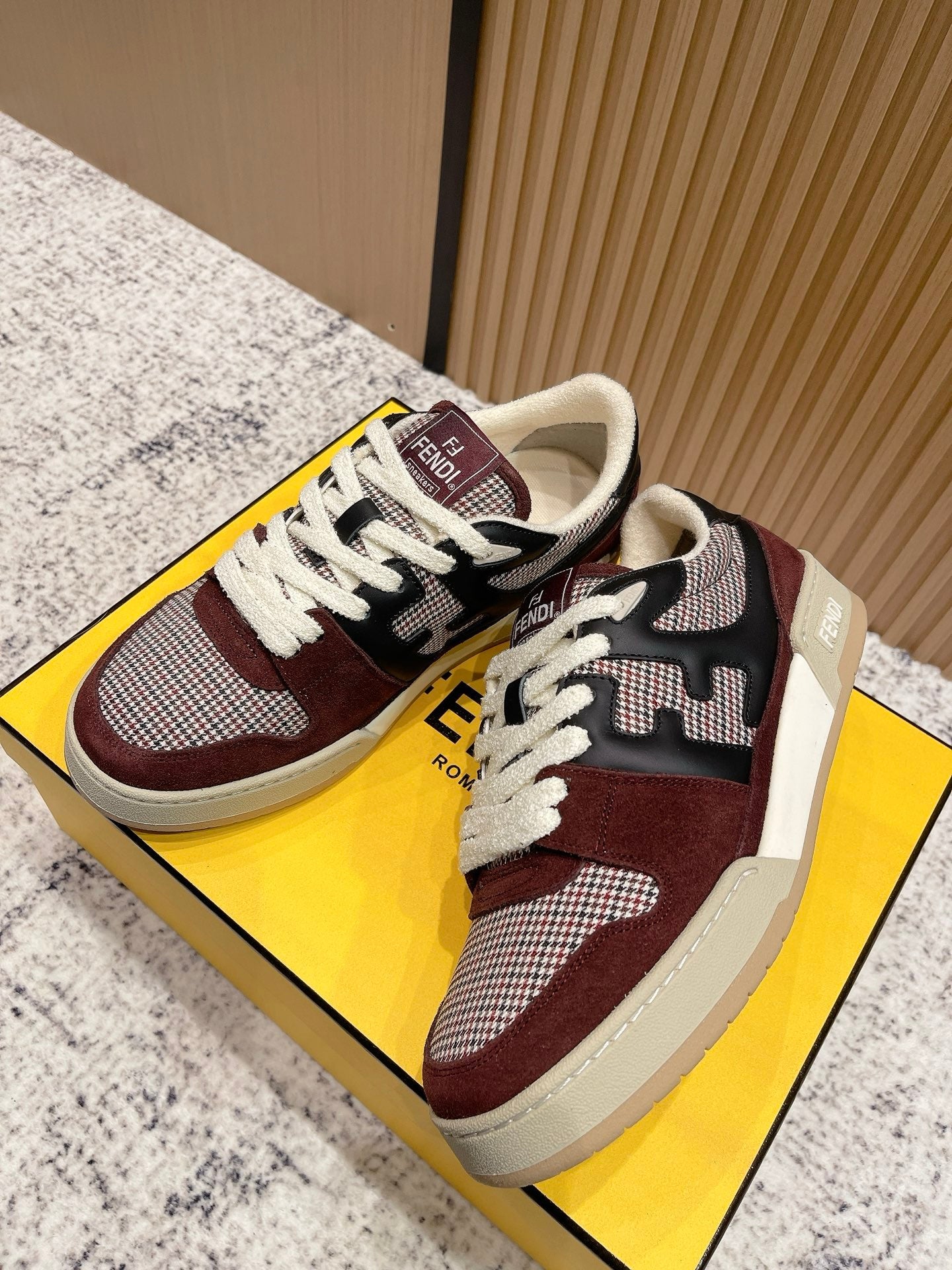FENDI 25S MATCH SNEAKERS IN RED SUEDE MIX BLACK CALFSKIN STYLE 3
