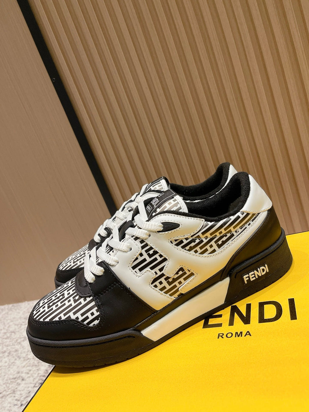 FENDI 25S MATCH SNEAKERS IN WHITE MIX BLACK CALFSKIN STYLE 2