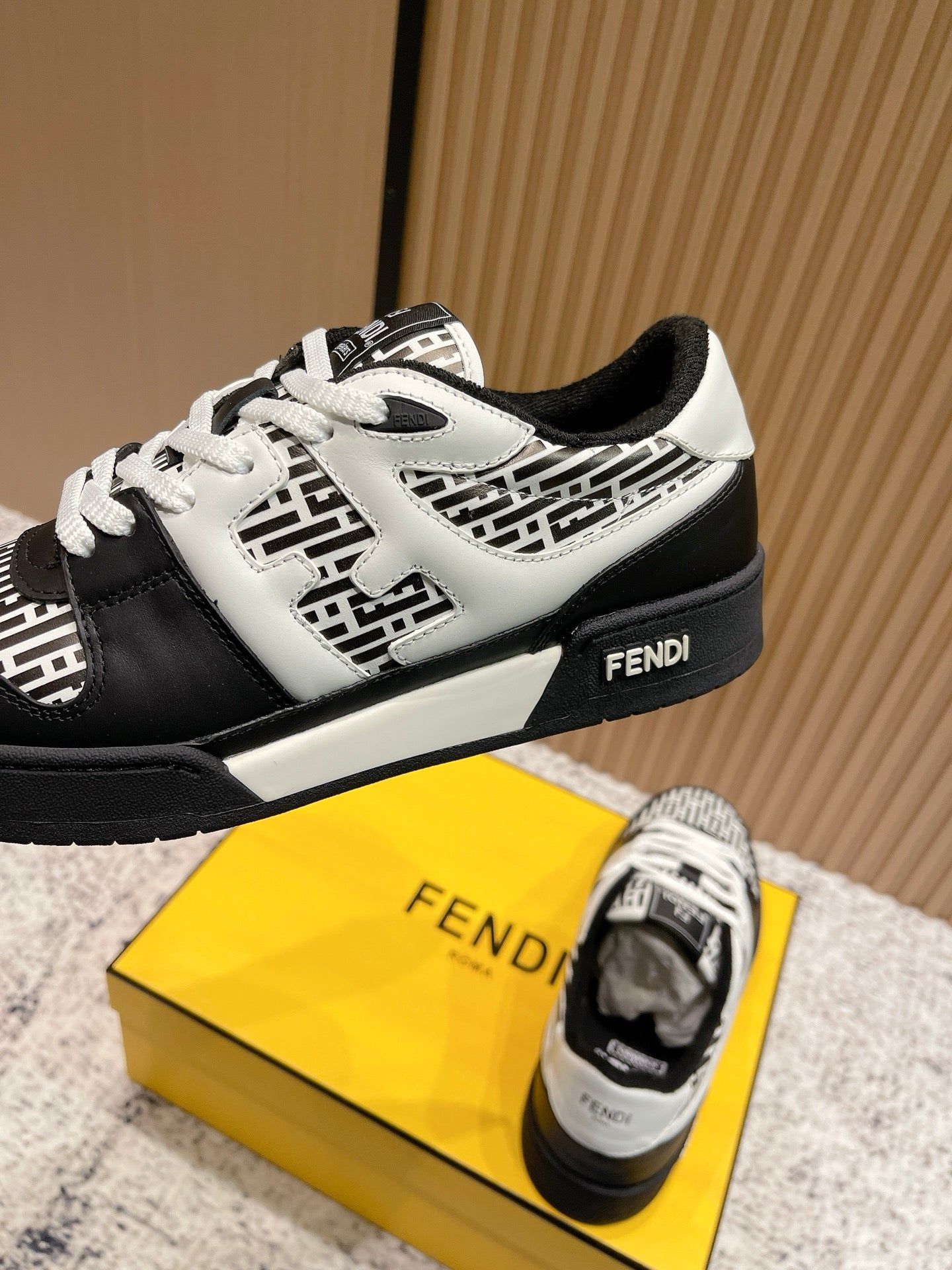 FENDI 25S MATCH SNEAKERS IN WHITE MIX BLACK CALFSKIN STYLE 2