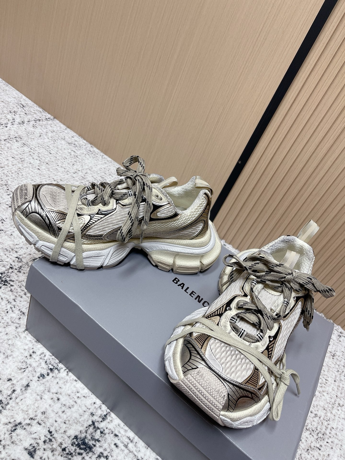 BALENCIAGA 25S 3XL SNEAKERS IN TAUPE GRAY MIX BLACK PU LEATHER