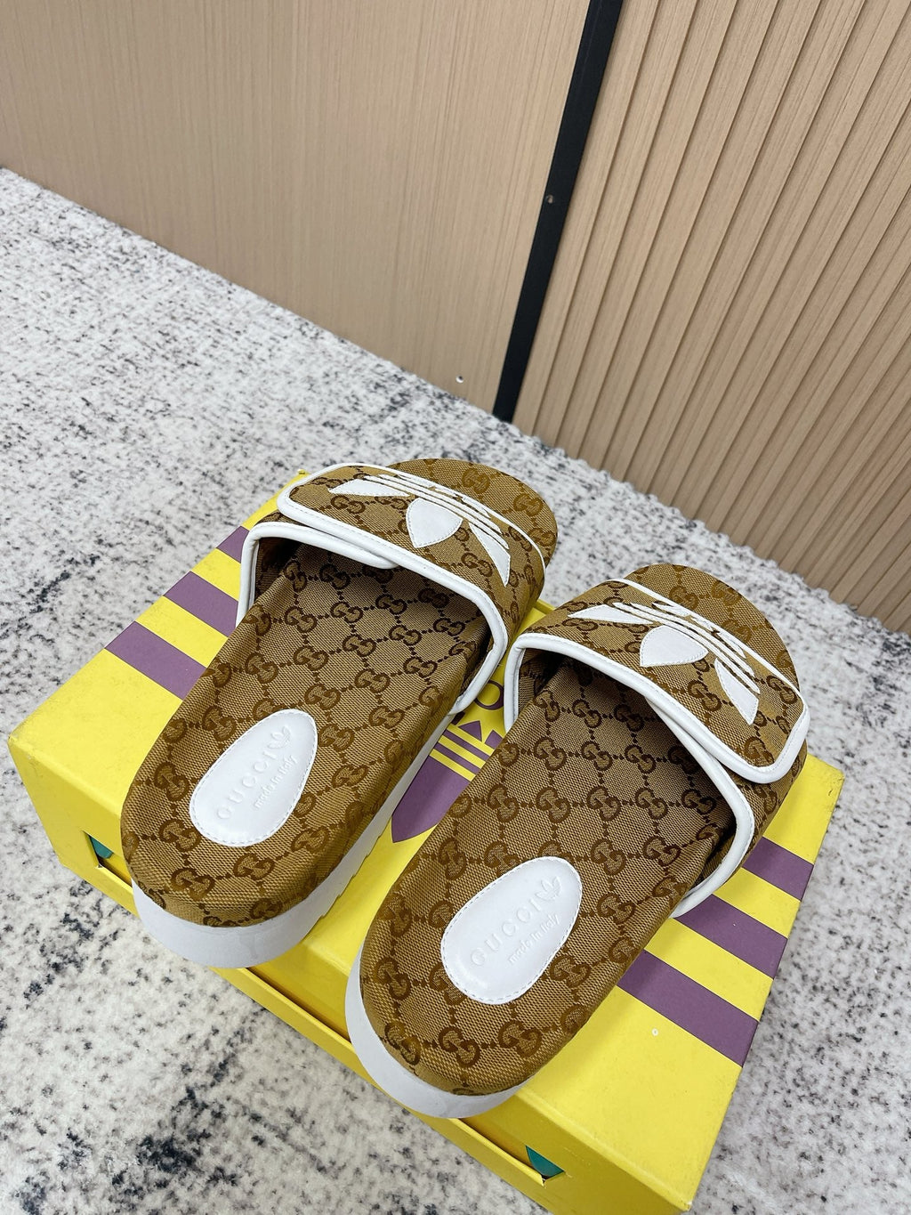 GUCCI 26S PLATFORM SLIDE SANDALS IN BROWN GG CANVAS