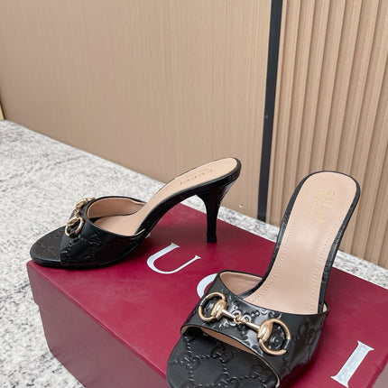 GUCCI 26S HIGH-HEEL SANDALS 85 MM IN BLACK CALFSKIN