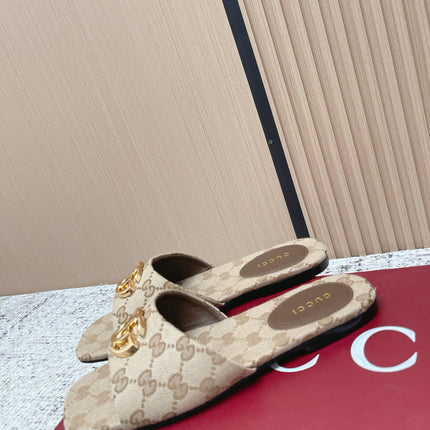 GUCCI 26S SLIDE SANDAL IN BEIGE CANVAS