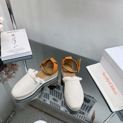 SEE BY ESPADRILLES SANDAL IN WHITE FABRIC AND BRONZE BROWN CALFSKIN