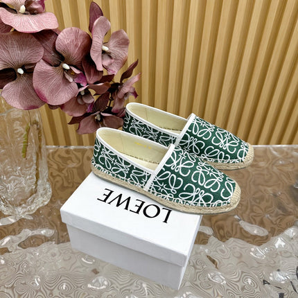 LW WHITE ANAGRAM ESPADRILLE LOAFER GREEN LINEN