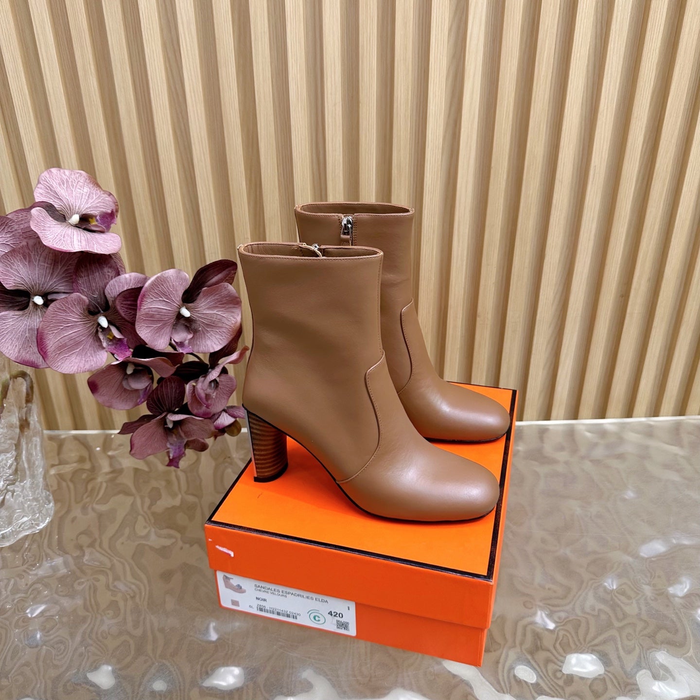 HM 25S ANKLE BOOTS 70 MM IN BROWN LAMBSKIN