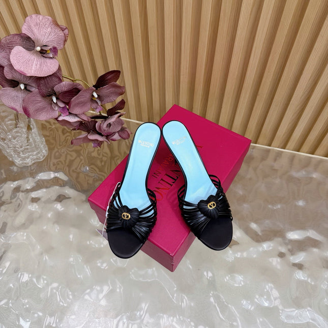VALENTINO 25S HIGH HEELS WITH THIN STRAPS 80 MM IN BLACK LAMBSKIN