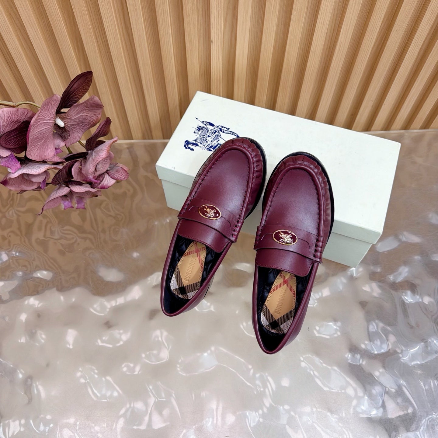 BURBERRY 26S LOAFERS IN DARK RED CALFSKIN
