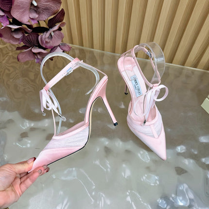 JIMMY CHOO 26S HIGH HEELS 105 MM IN LIGHT PINK MESH AND SATIN