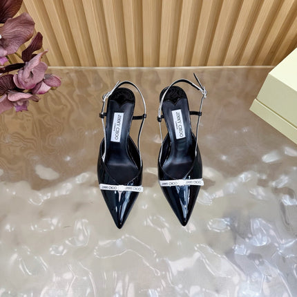 JIMMY CHOO 26S SLINGBACK HEELS 65 MM IN BLACK PATENT CALFSKIN