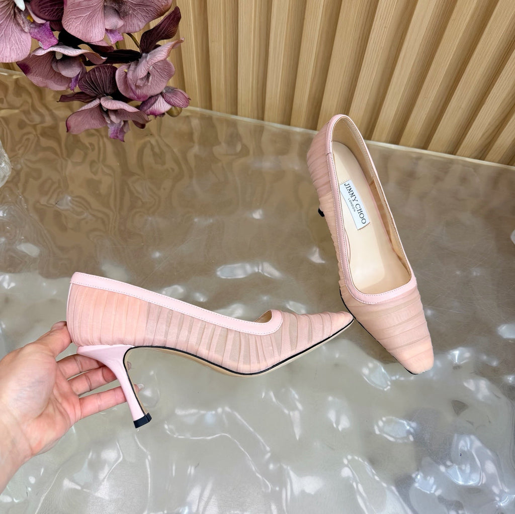 JIMMY CHOO 26S HIGH HEELS 85 MM IN LIGHT PINK MESH