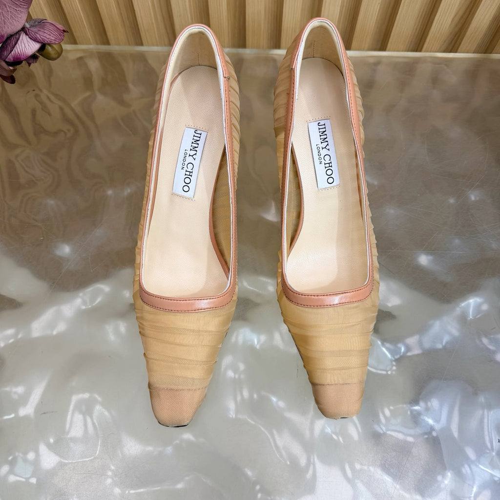 JIMMY CHOO 26S HIGH HEELS 85 MM IN BEIGE NUDE MESH
