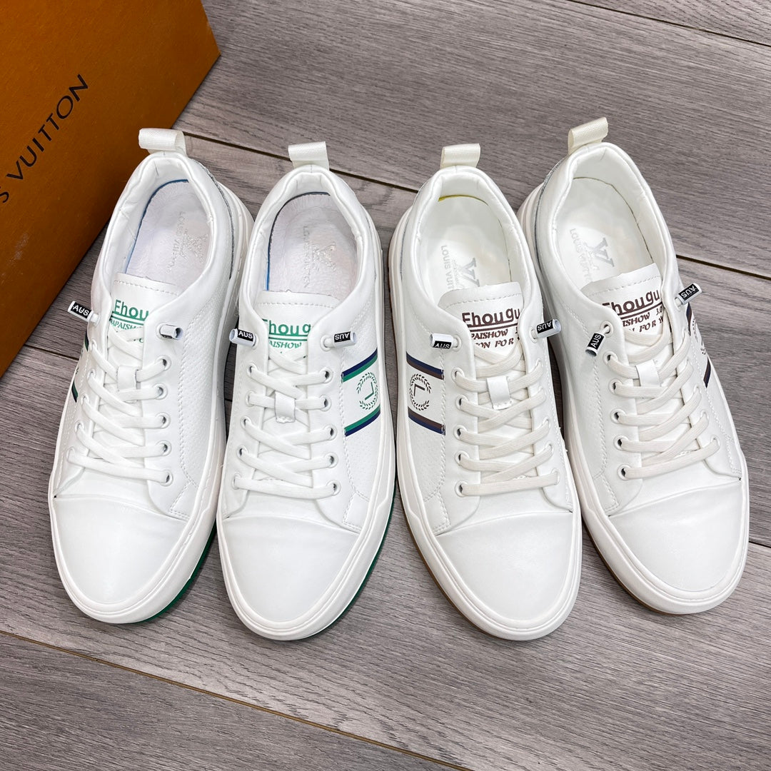 LV TRAINER WHITE AND GREEN CALFSKIN