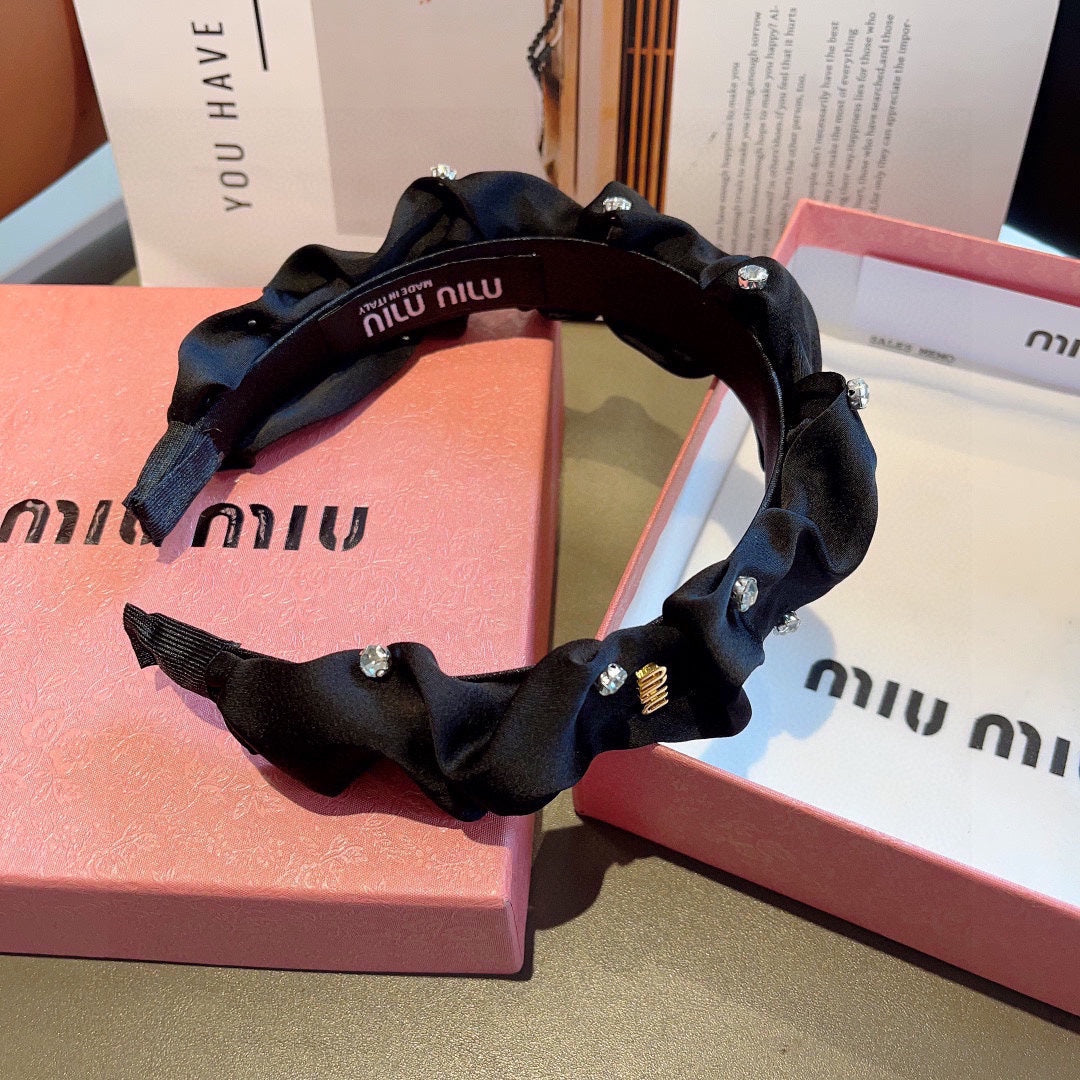 HEADBAND ATTACHED DIAMONDS IN BLACK SILK 412434