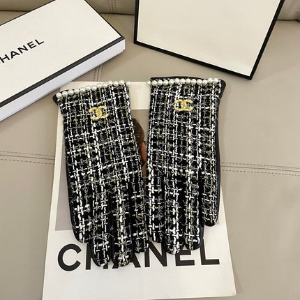 GLOVES IN BLACK MIX WHITE WOOL TWEED AND SHEEPSKIN 463846