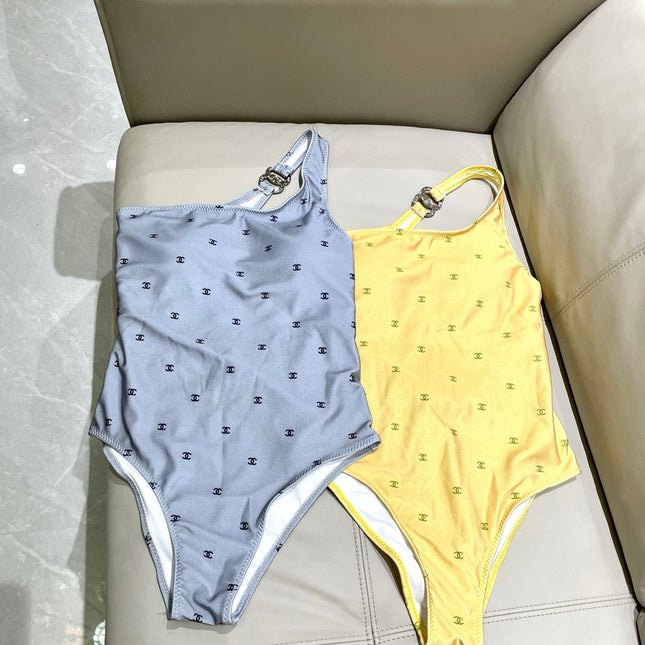 CC BIKINI SWIMSUIT SET IN YELLOW AND GREEN LOGO 593033