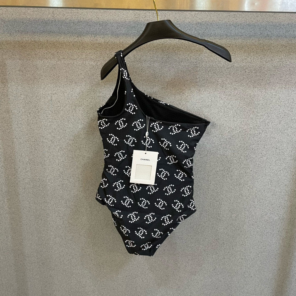 CC BIKINI SWIMSUIT SET IN BLACK AND WHITE LOGO PRINTED 615195