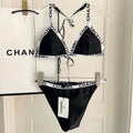 CC BIKINI SWIMSUIT SET IN BLACK WITH WHITE TRIM 627832