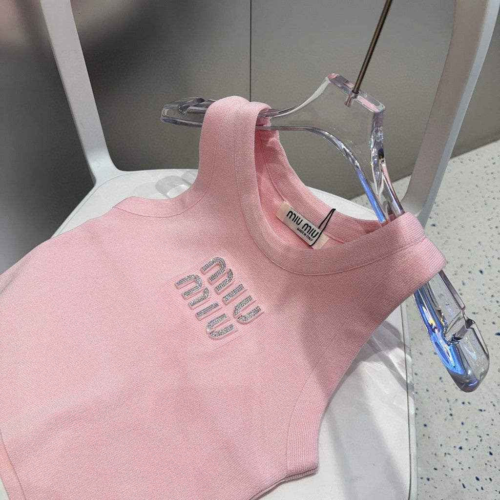 VISCOSE TANK TOP 643229 IN PINK COTTON RIBBED KNIT WITH EMBELLISHED LOGO