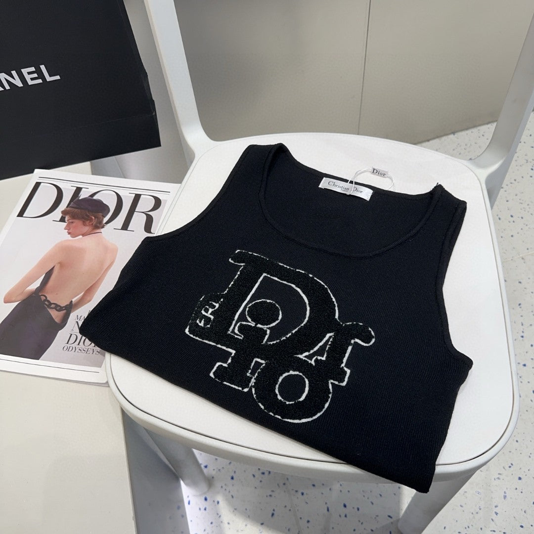 CAMISOLE 619300 IN BLACK COTTON RIBBED KNIT TEXTURED LOGO