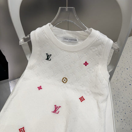 KNITTED VEST 633192 IN WHITE WOOL MUTILCOLOR LOGO