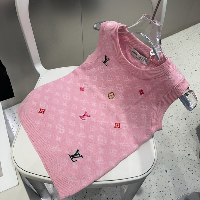 KNITTED VEST 633193 IN PINK WOOL MUTILCOLOR LOGO