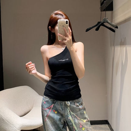 ONE SHOULDER TOP 633201 IN BLACK COTTON