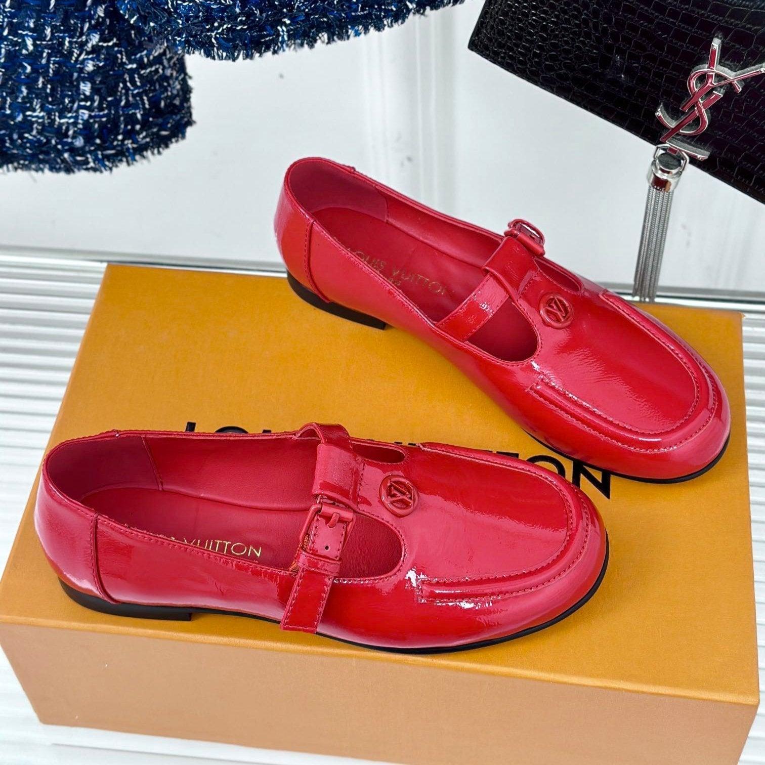 LV WOMEN SOHO FLAT MARY JANE IN CHERRY RED CALFSKIN