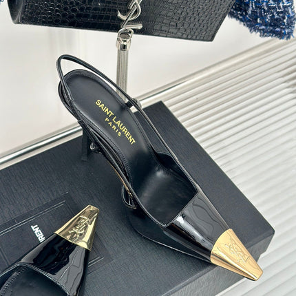 SL JEANNE SLINGBACK PUMPS BLACK POLISHED CALFSKIN