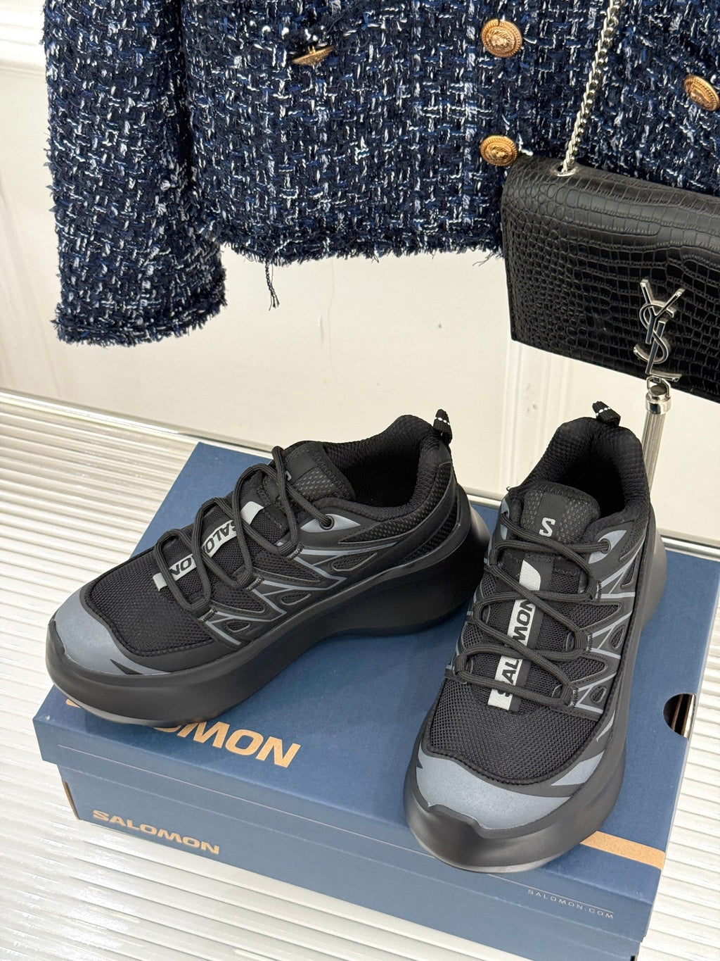 ALO 25S SALOMON XT-6 SNEAKER IN BLACK MESH FABRIC AND TPU STYLE 5