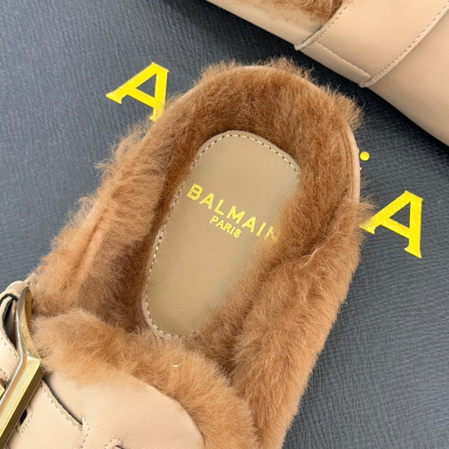 BALMAIN 26S ANTHEM MULES IN BEIGE CALFSKIN