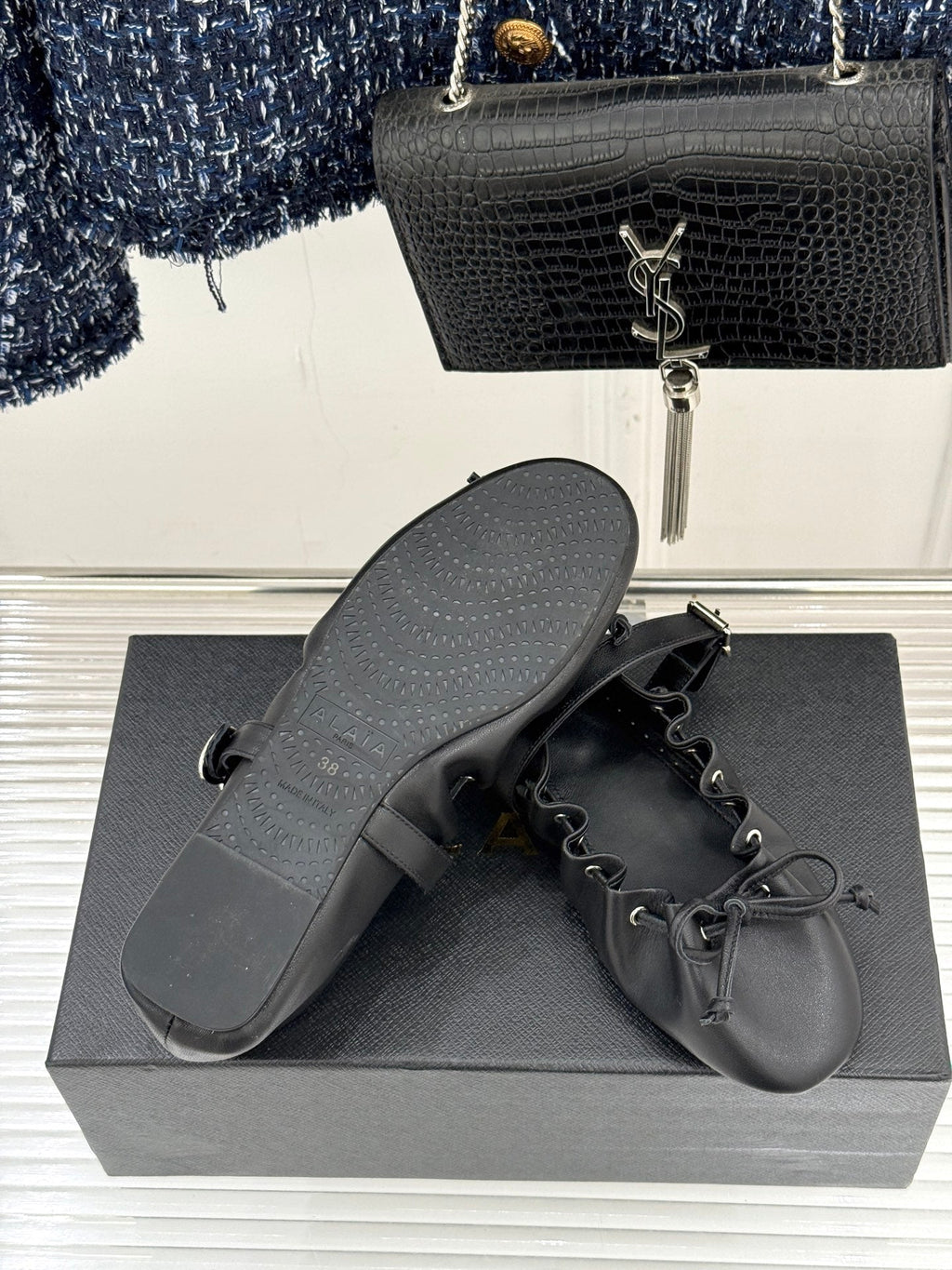 ALAIA 26S MARY JANE FLATS IN BLACK LAMBSKIN WITH BOW