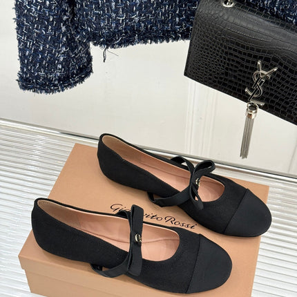 GIANVITO ROSSI 26S MARY JANE FLATS IN BLACK FABRIC