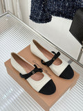 GIANVITO ROSSI 26S MARY JANE FLATS IN BLACK AND WHITE FABRIC