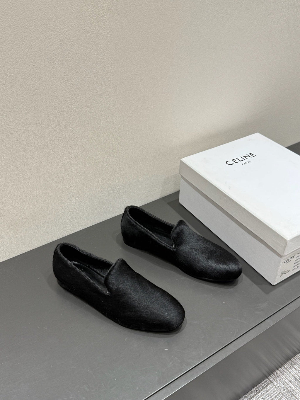 FURRY LOAFERS IN BLACK CALF HAIR