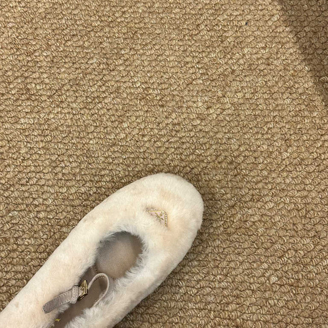PRADA 26S SHEARLING BALLET FLATS IN CREAM WHITE